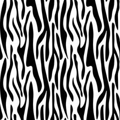 Fototapeta na wymiar Zebra fur texture. Animal print zebra seamless black and white pattern. Abstract zebra camouflage print. Wild animal pattern background or texture. Seamless leather texture. Animal safari skin texture