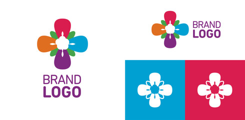 Colorful flower logo with visual identity