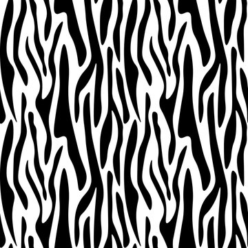 Zebra fur texture. Animal print zebra seamless black and white pattern. Abstract zebra camouflage print. Wild animal pattern background or texture. Seamless leather texture. Animal safari skin texture