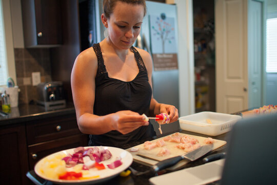 Prepping BBQ Chicken Skewers