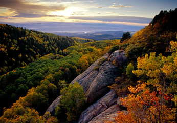 view of fall colors from La Sal mountains near Moab looking west out over canyonlands Utah