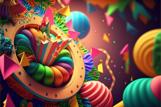 cheerful and colorful party and festival theme background such as Carnival and Birthday Party with confetti. Ideal for themes of cultural festivals, parties, Carnival, electronic music, Brazilian part