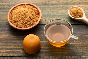 Sugarcane panela drink - Saccharum officinarum. Typical Colombian drink aguapanela