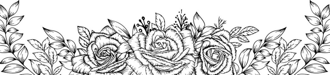 outline rose flower frame border decoration