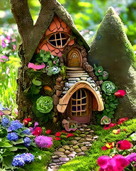Fototapeta na wymiar fairy house in forest fantasy 
