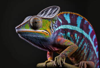 Obraz premium chameleon on a black background . sketch art for artist creativity and inspiration. generative AI 