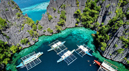 Aerial Drone Image of Catamarans in Twin Lagoon, Coron, Palawan, Philippines 3