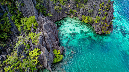 Aerial Drone Image of Twin Lagoon, Coron, Palawan, Philippines