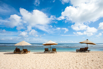 Beautiful view of Melasti Beach, a tropical beach, famous tourist destination located in Bali Island, Indonesia.