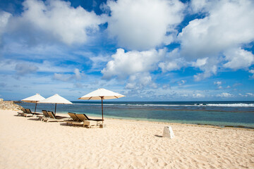 Obraz na płótnie Canvas Beautiful view of Melasti Beach, a tropical beach, famous tourist destination located in Bali Island, Indonesia.