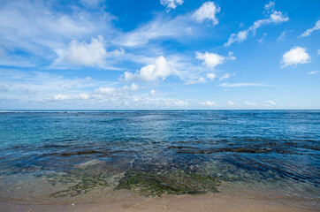 Beautiful view of Melasti Beach, a tropical beach, famous tourist destination located in Bali Island, Indonesia.