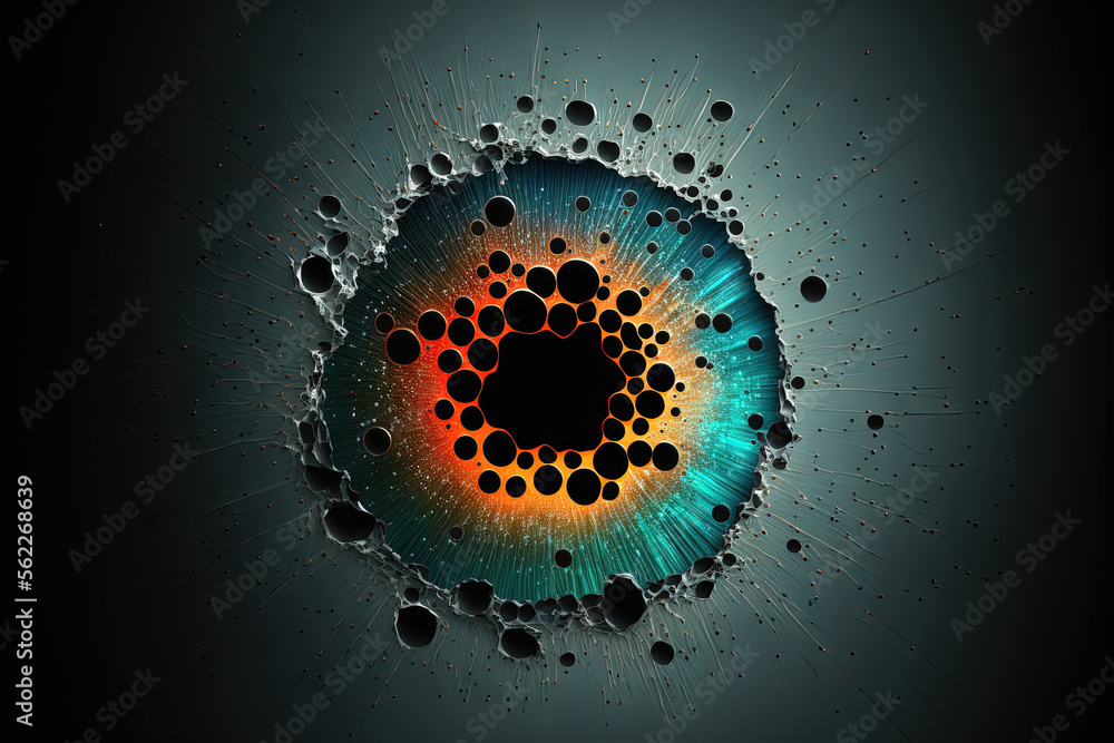 Poster bullet hole on a translucent window with a black background. generative ai