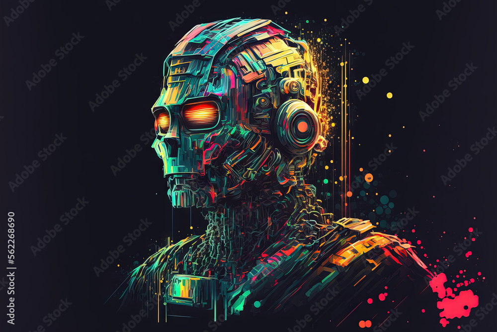 Aufkleber portrait of futuristic robot. image with glitch effect. concept of future technology, virtual assist