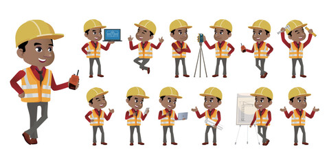 Set of worker with different poses