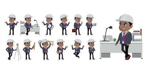 Set of worker with different poses