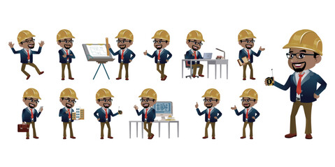 Naklejka premium Set of worker with different poses