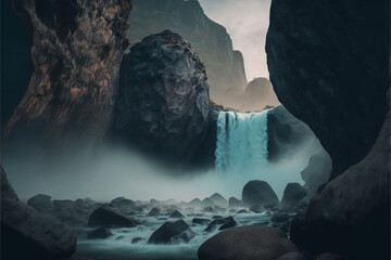 Fototapeta na wymiar waterfall and River