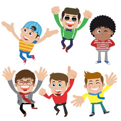 Set of young man characters in hipster fashion clothes