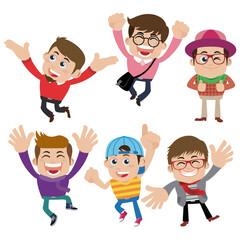 Set of young man characters in hipster fashion clothes