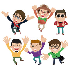 Fototapeta premium Set of young man characters in hipster fashion clothes