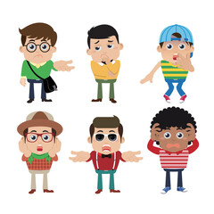 Set of young man characters in hipster fashion clothes