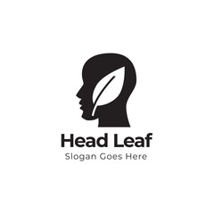 Human head leaves logo illustration. Organic head brain logo concept design. 