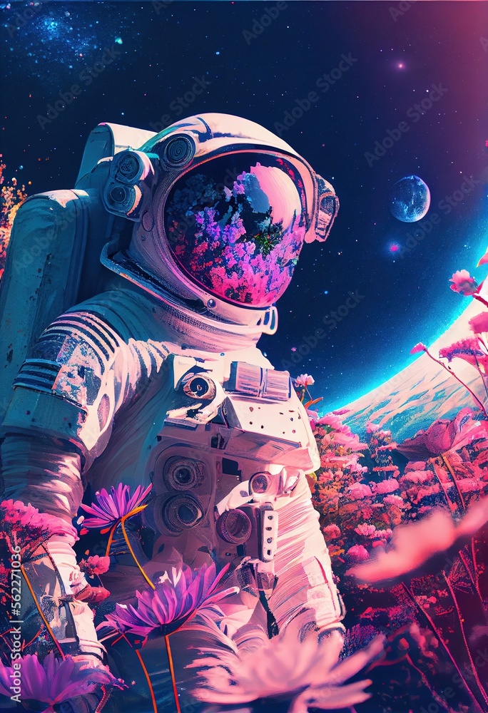 Wall mural portrait of an astronaut in a spacesuit. high-tech astronaut from the future. the concept of space t