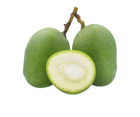 Green mango with cut in half isolated transparent png