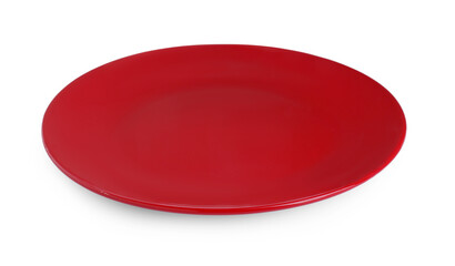 Empty red ceramic plate isolated on white