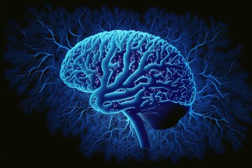 3D medical Brain concept for business and neuroscience approaches created with generative ai technology