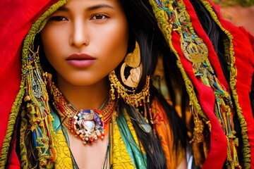 ネパールの民族衣装を着た女性　with generative ai