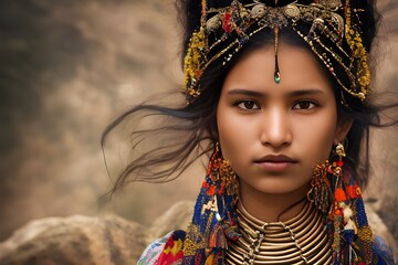 ネパールの民族衣装を着た女性　with generative ai