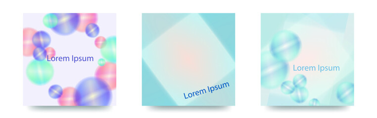 Obraz premium 広告 カバーに使えそうな キャンディーイラストの ベクターグラデーション正方形テンプレートカードセット/ボール/DM/名刺