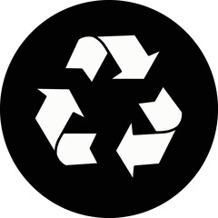Black minimalistic recyclable logo with transparent background, recycle icon