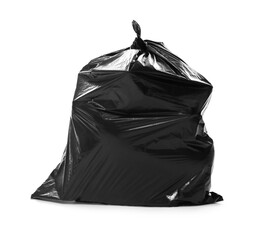 Trash bag full of garbage isolated on white
