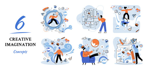 Creative mind, imagination or brainstorm or originative idea concept. Creative imagination. Phantasy space and creativity. Phantasy flow and creativity metaphor, fantasies in mind. Vision development © Dmytro