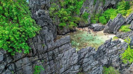 Drone Aerial of Secret Beach, El Nido, Palawan, Philippines