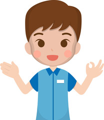 The male clerk made an OK gesture