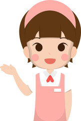 Female clerk making gestures