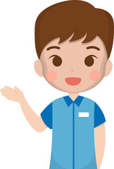 Male clerk showing gesture