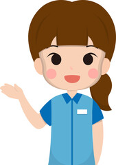 Female clerk making gestures