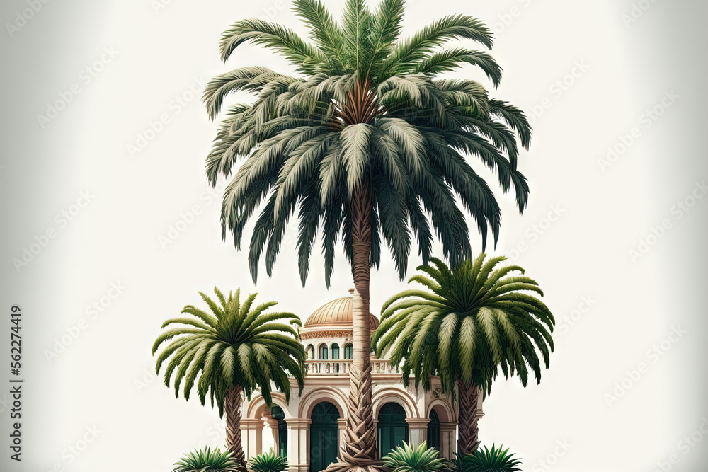 Poster isolated palm tree with pruning paths for a landscape design on a white backdrop. tropical trees are