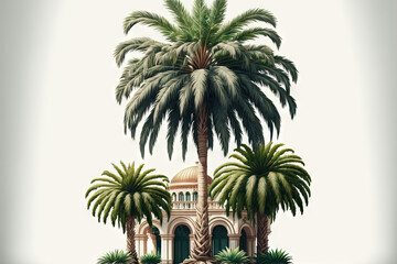 Fototapeta na wymiar Isolated palm tree with pruning paths for a landscape design on a white backdrop. Tropical trees are frequently used to spruce up the building's exterior garden. Generative AI