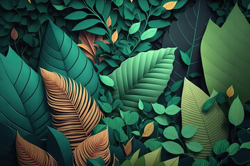 Background of nature texture with abstract green leaves. creative design layout. Generative AI
