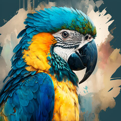 Fototapeta premium blue and yellow macaw, created with Generative AI