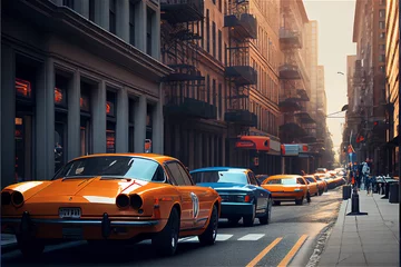 Foto op Plexiglas Traffic with typical yellow cabs in a monochrome New York, generative AI © FrankBoston