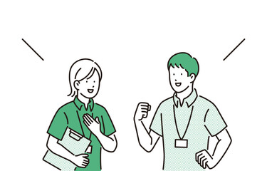 介護イメージ：頼りになる男女の介護職員