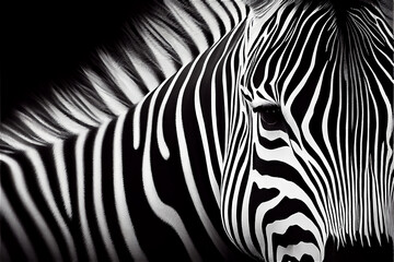 Fototapeta na wymiar black and white illustration of a zebra in a zebra skin background, generative AI