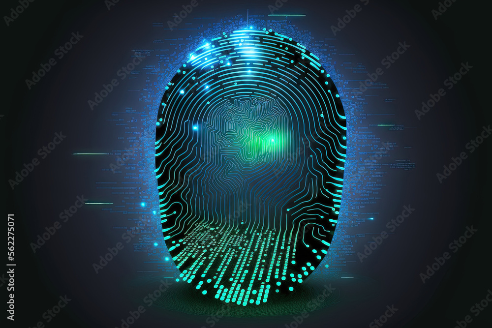 Poster future computer processing of a fingerprint scanner for biometric identification to access financial