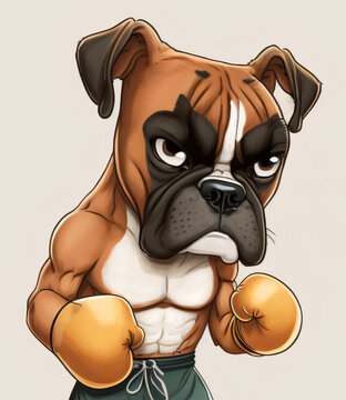 cartoon of a boxer dog boxing Generative Ai